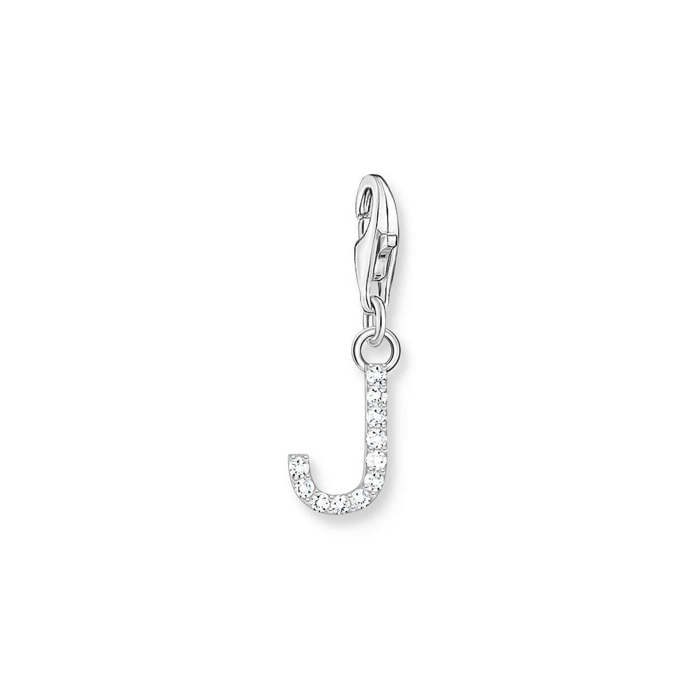 Charm-hängsmycke bokstaven J med vita stenar silver