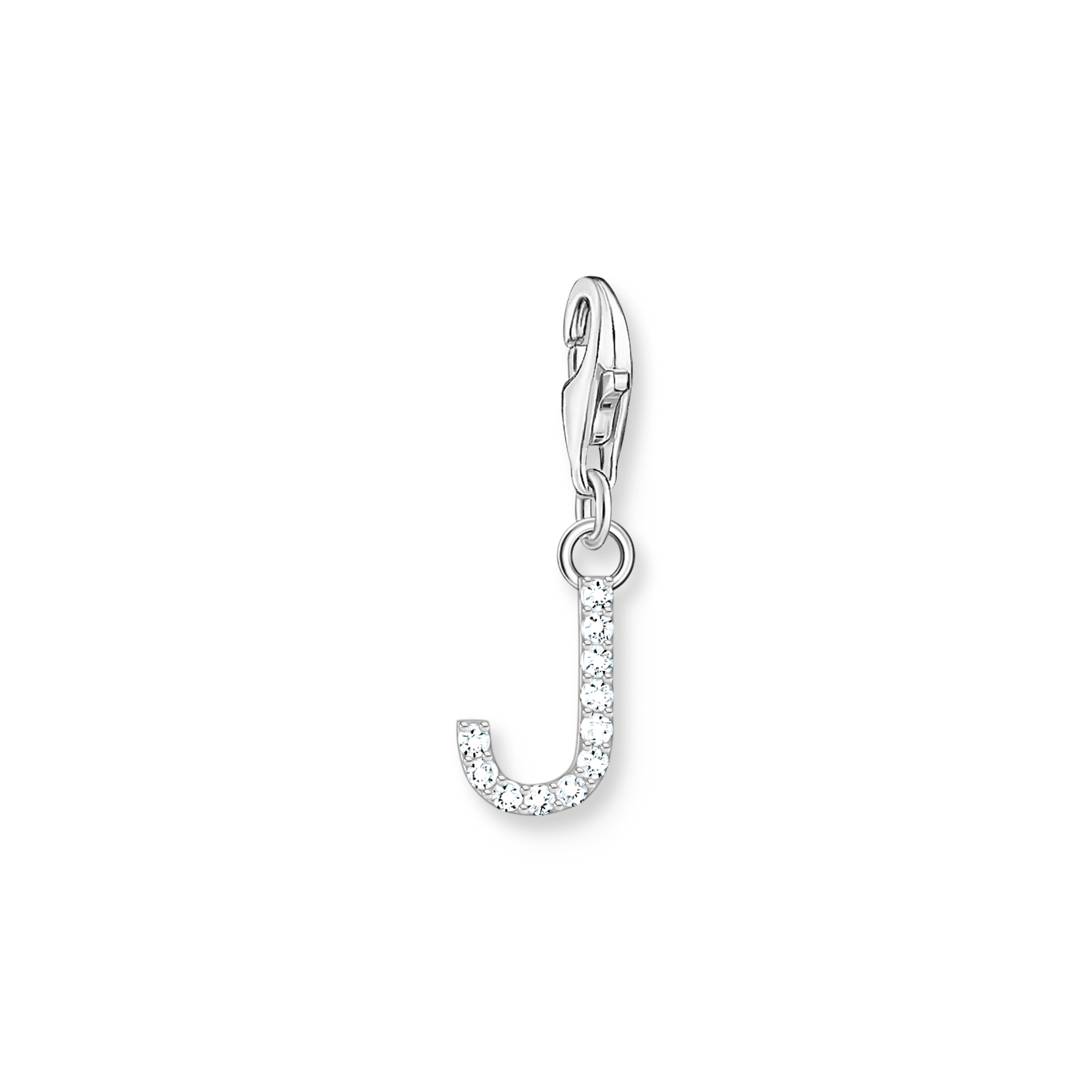 Charm-hängsmycke bokstaven J med vita stenar silver