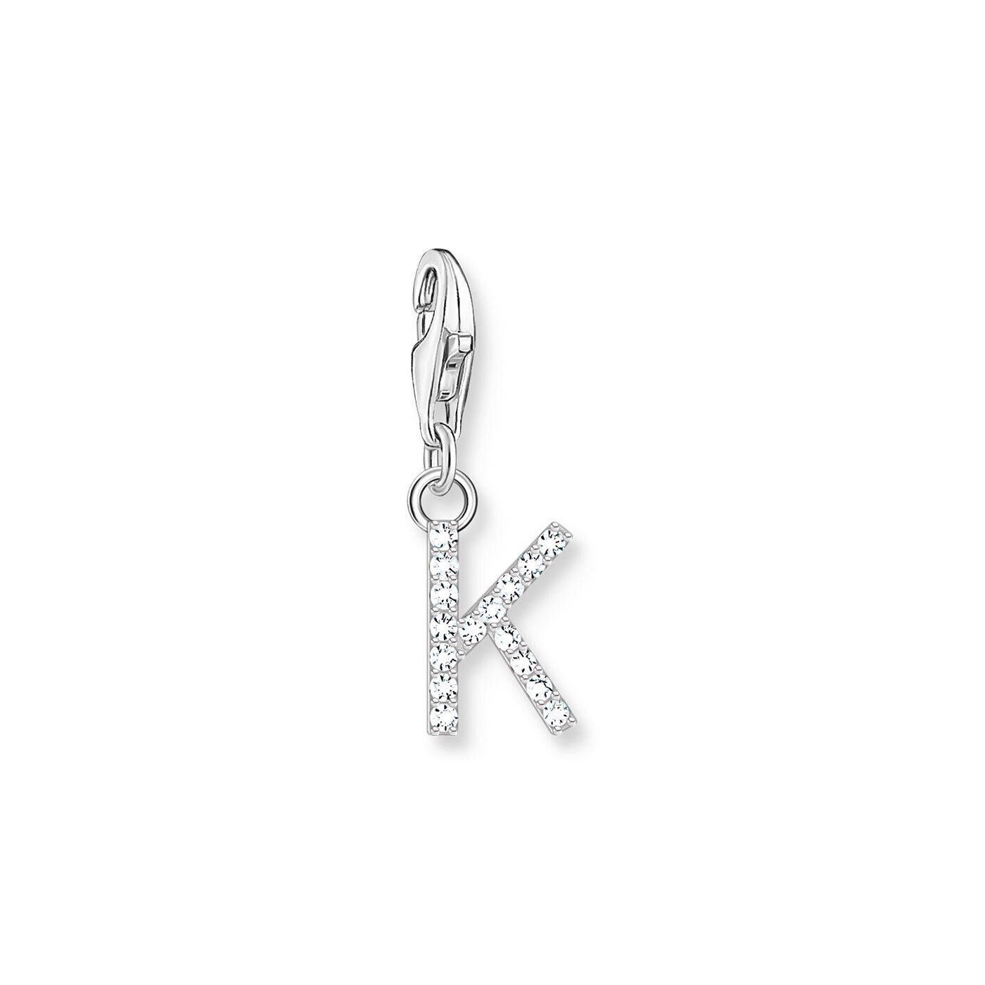 Charm-hängsmycke bokstaven K med vita stenar silver