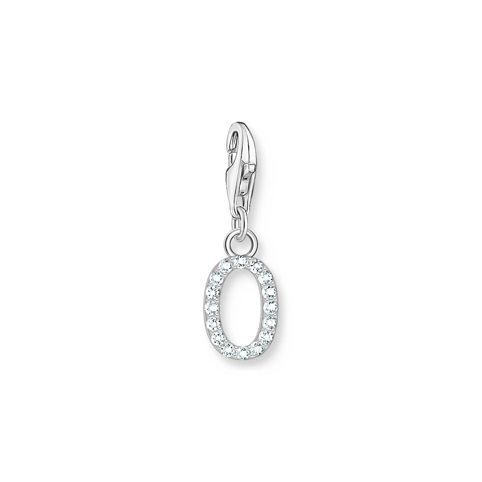 Charm-hängsmycke bokstaven O med vita stenar silver