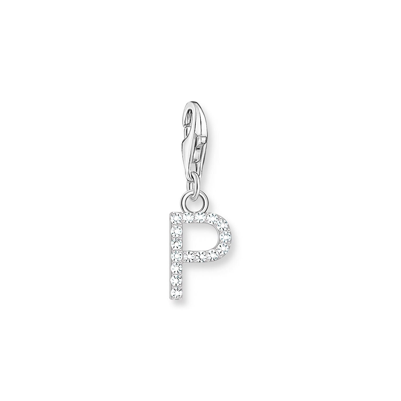 Charm-hängsmycke bokstaven P med vita stenar silver
