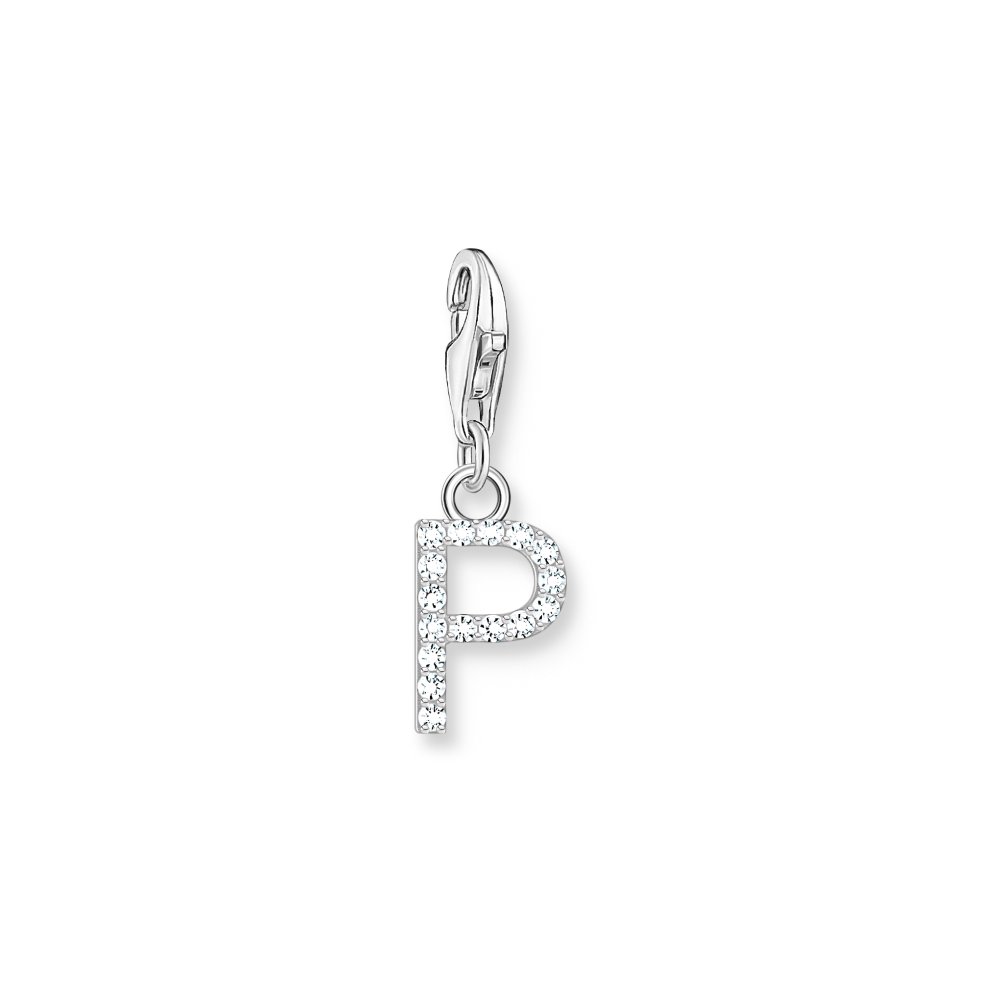 Charm-hängsmycke bokstaven P med vita stenar silver