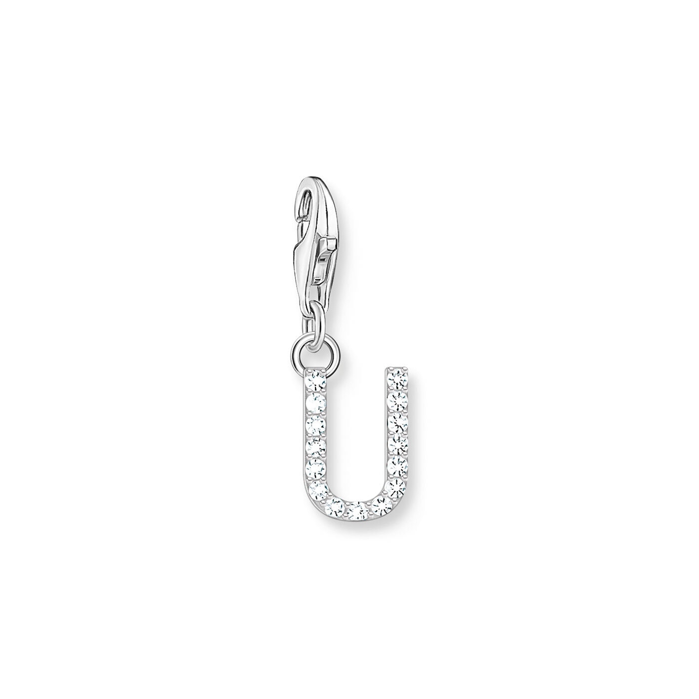 Charm-hängsmycke bokstaven U med vita stenar silver