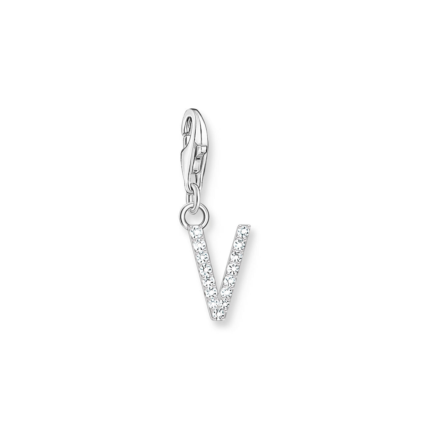 Charm-hängsmycke bokstaven V med vita stenar silver