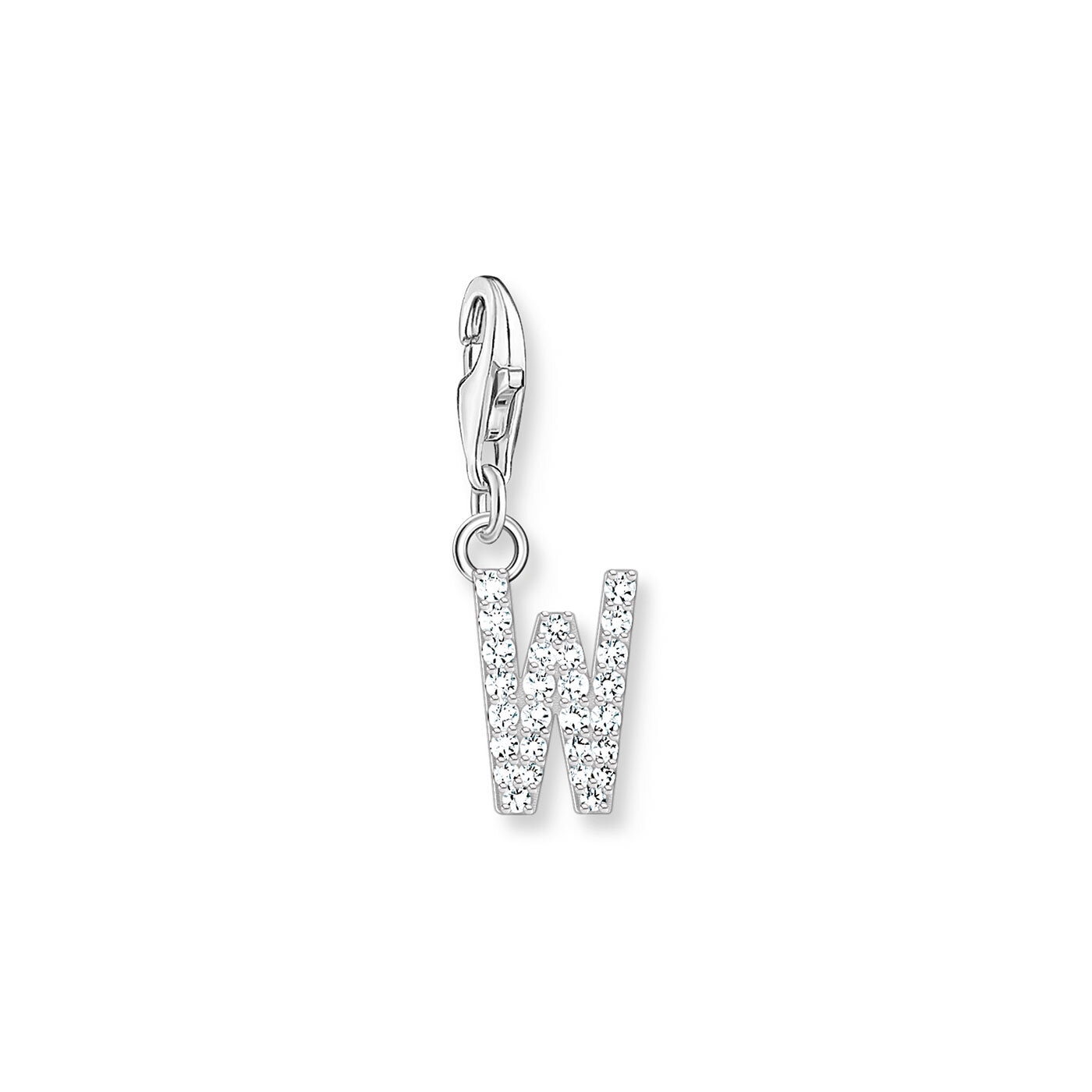 Charm-hängsmycke bokstaven W med vita stenar silver