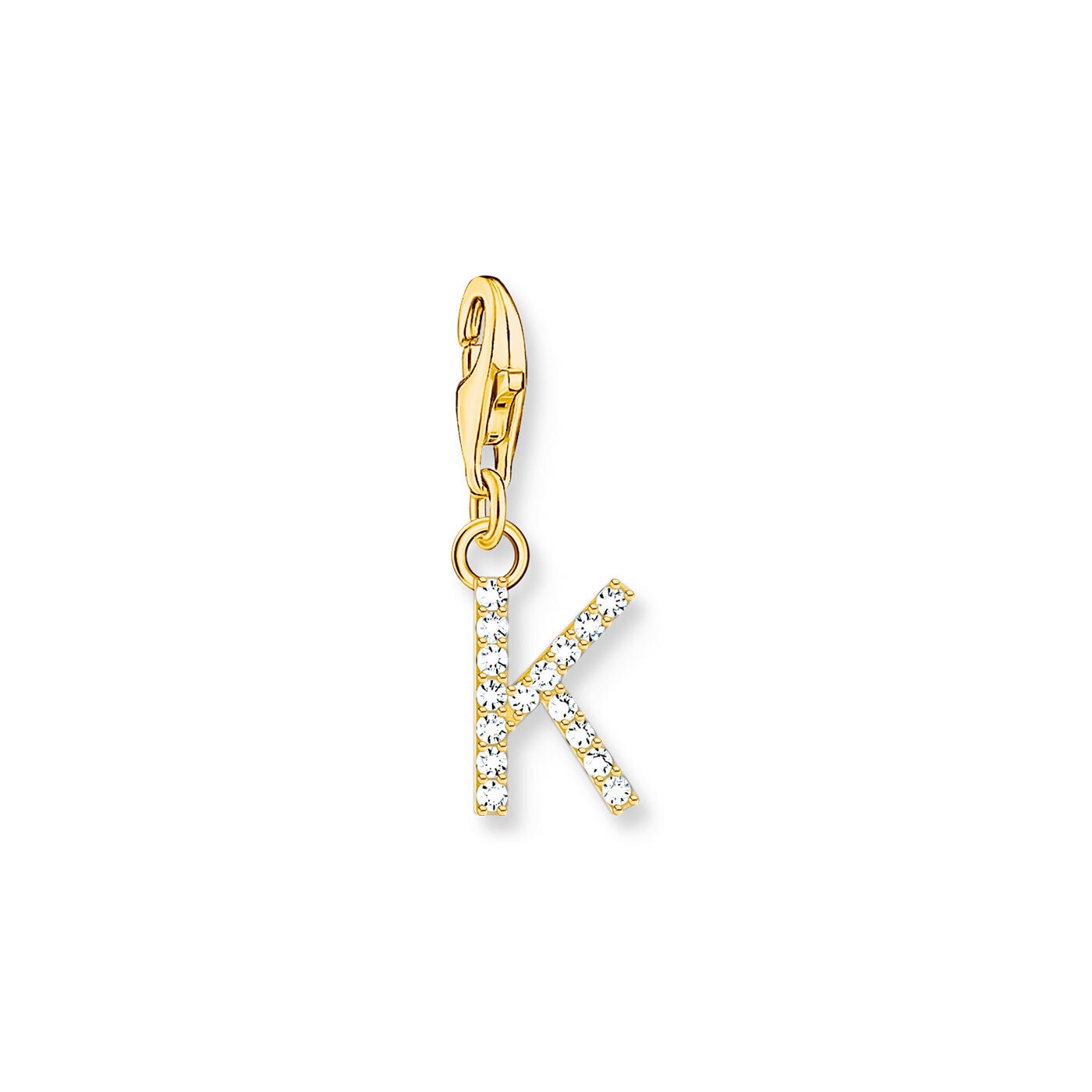 Charm-hängsmycke bokstaven K med vita stenar guldpläterad