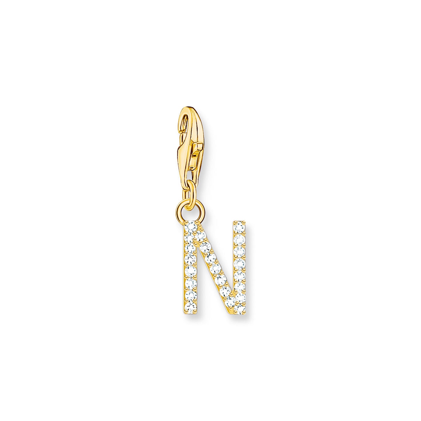 Charm-hängsmycke bokstaven N med vita stenar guldpläterad
