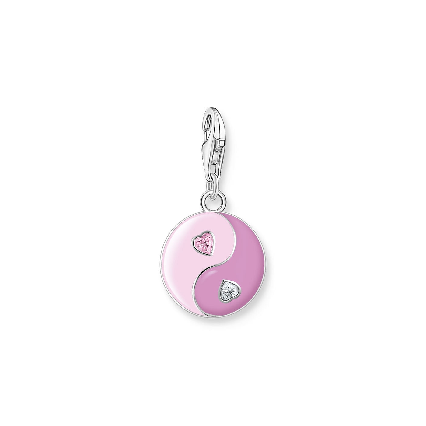 Charm-hängsmycke rosa yin & yang med stenar silver