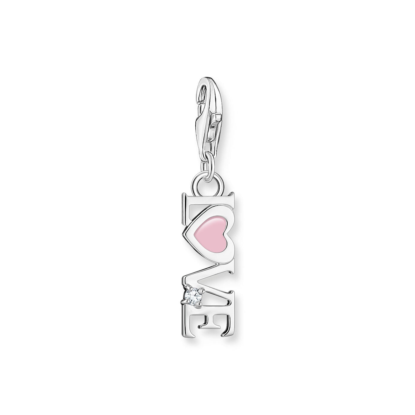 Charm-hängsmycke Love med rosa hjärta och sten silver