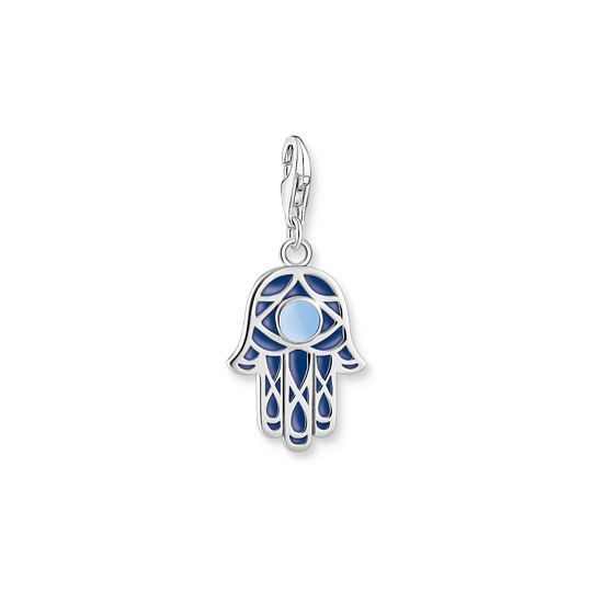 Charm-hängsmycke blå Fatimas hand silver