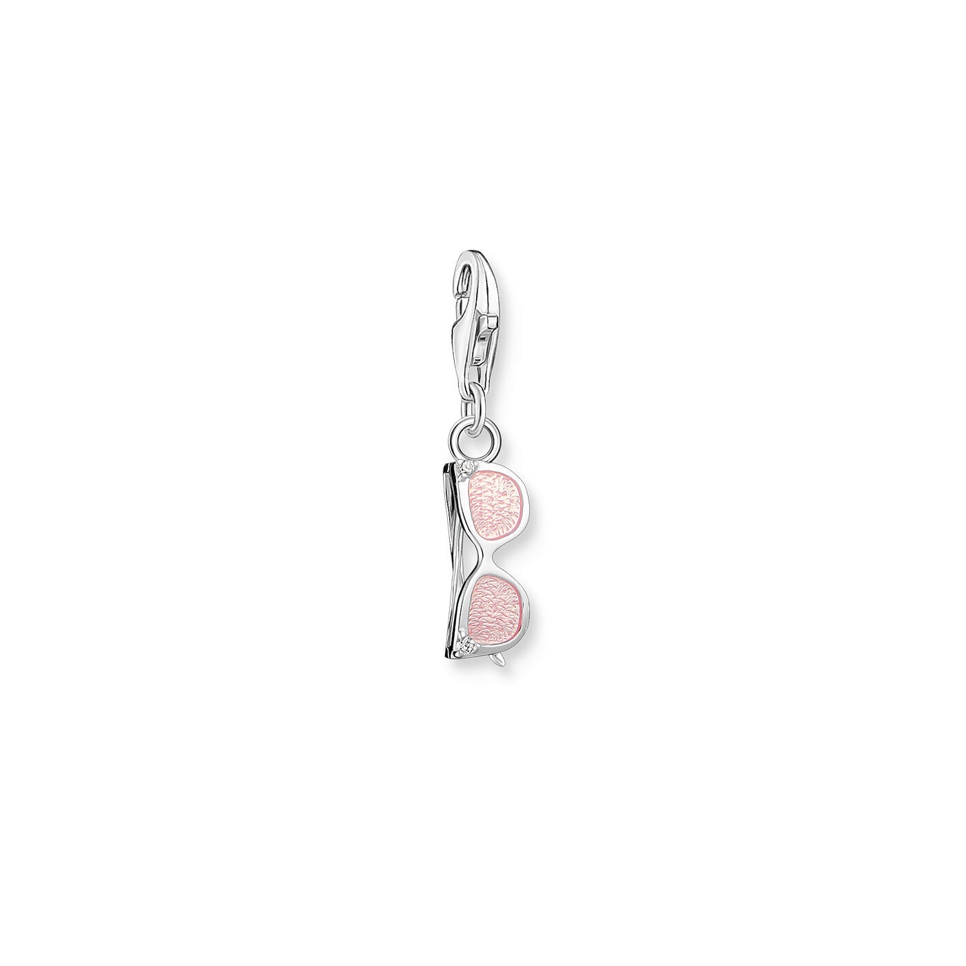 Charm-hängsmycke rosa solglasögon med vita stenar silver