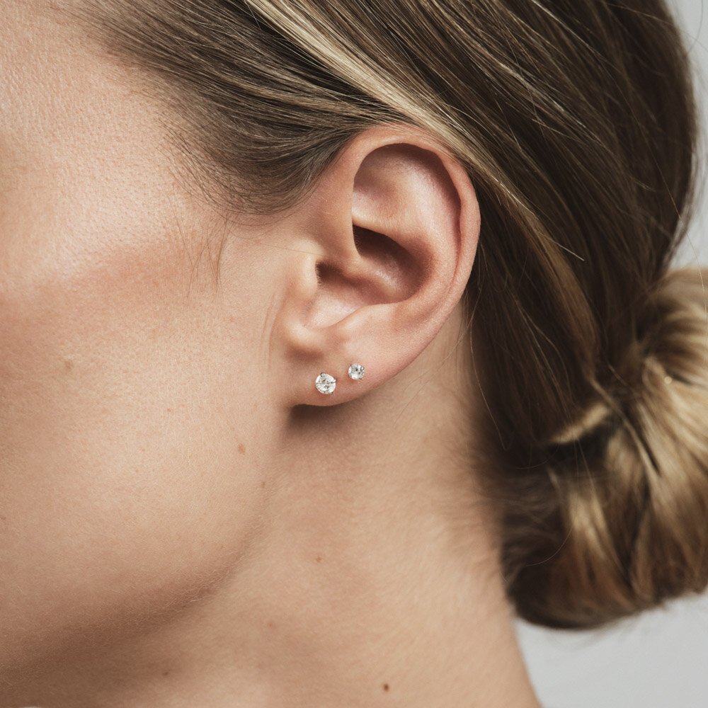 Jolie Silver Medium Stud - White