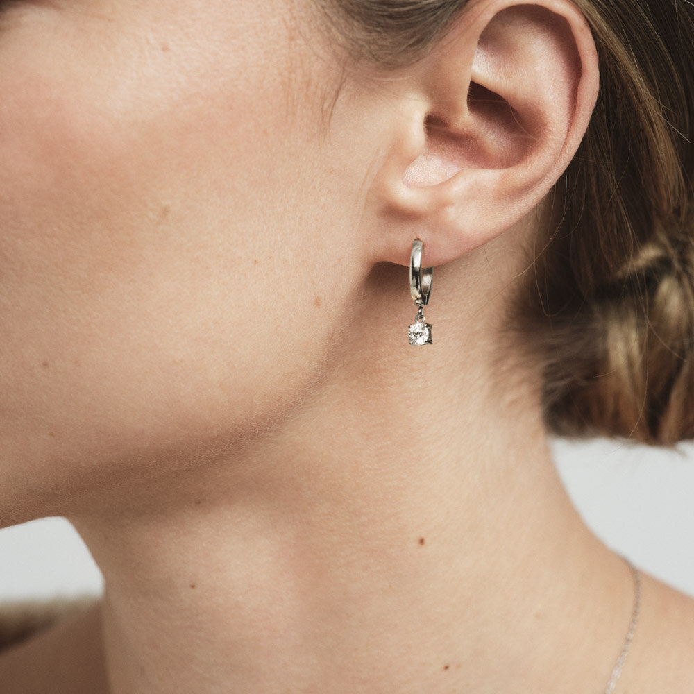 Jolie Silver Hoop - White