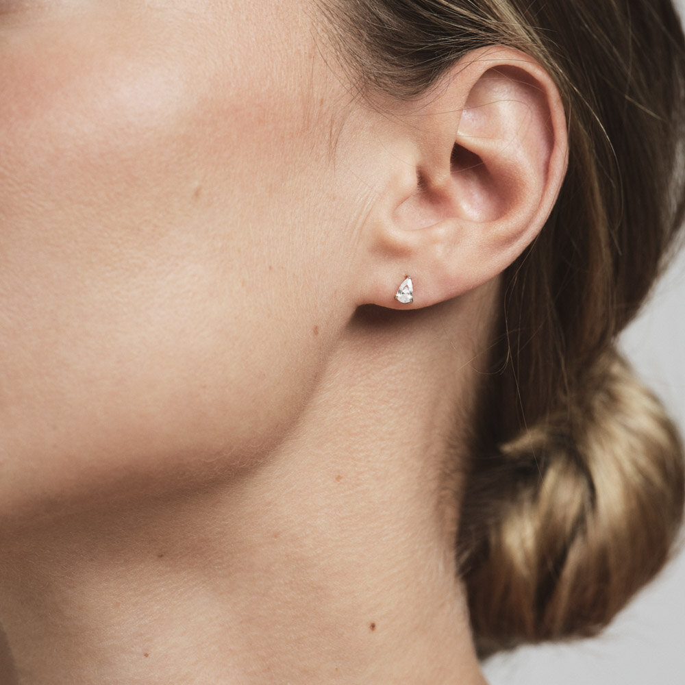 Belle Silver Small Studs - White