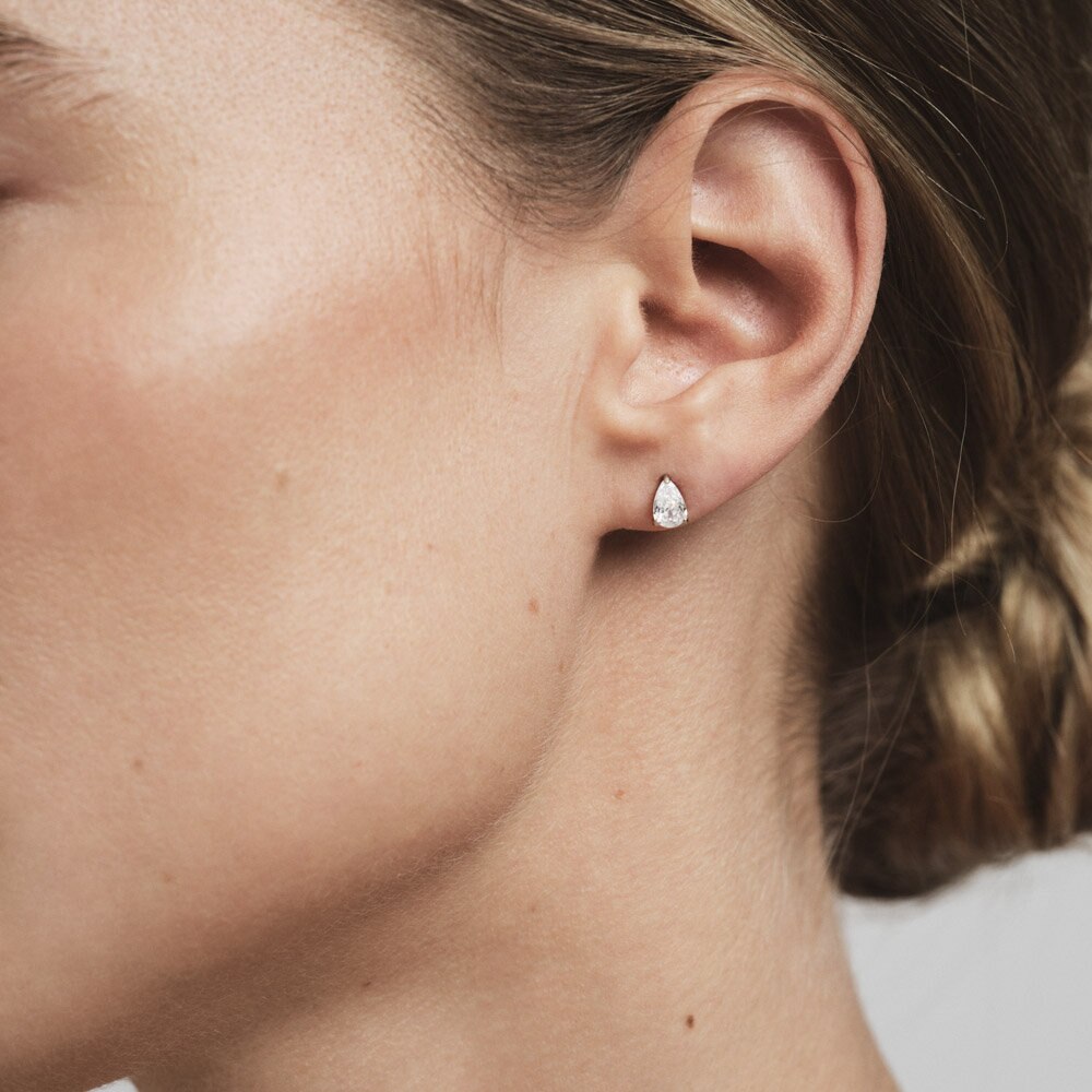 Belle Silver Medium Studs - White