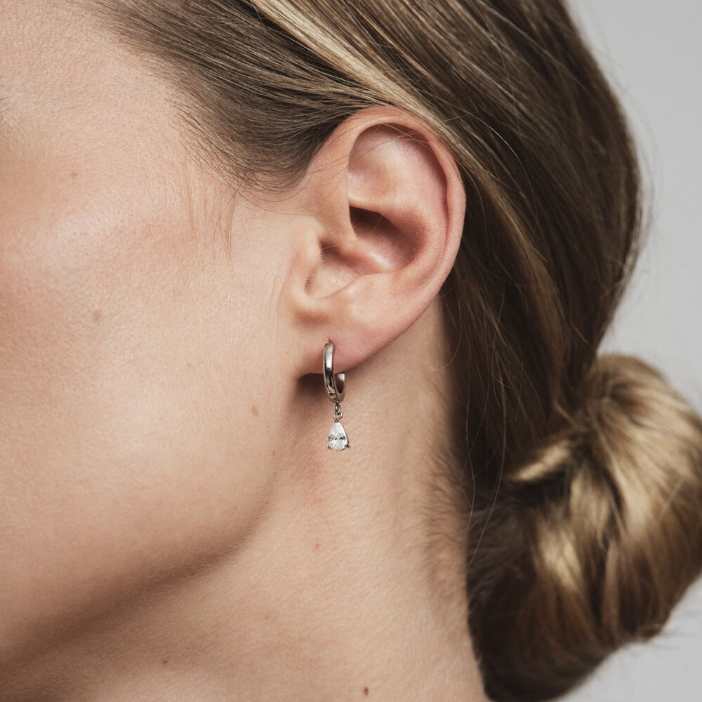Belle Silver Hoops - White