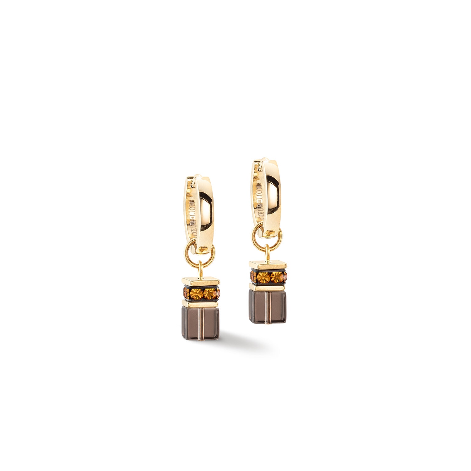 GeoCUBE Chunky Chain hoop earrings gold-brown