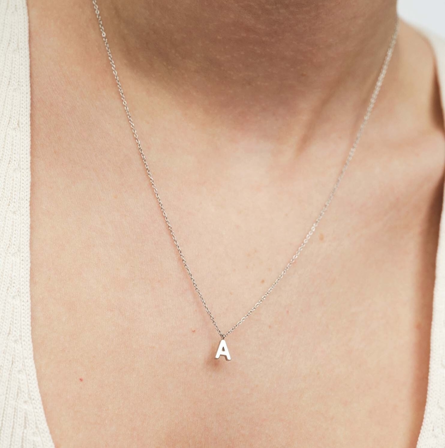 Petite Plain Letter M Steel Necklace