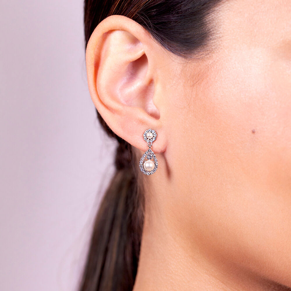 Petite Sofia pearl earrings - Crystal (Silver)