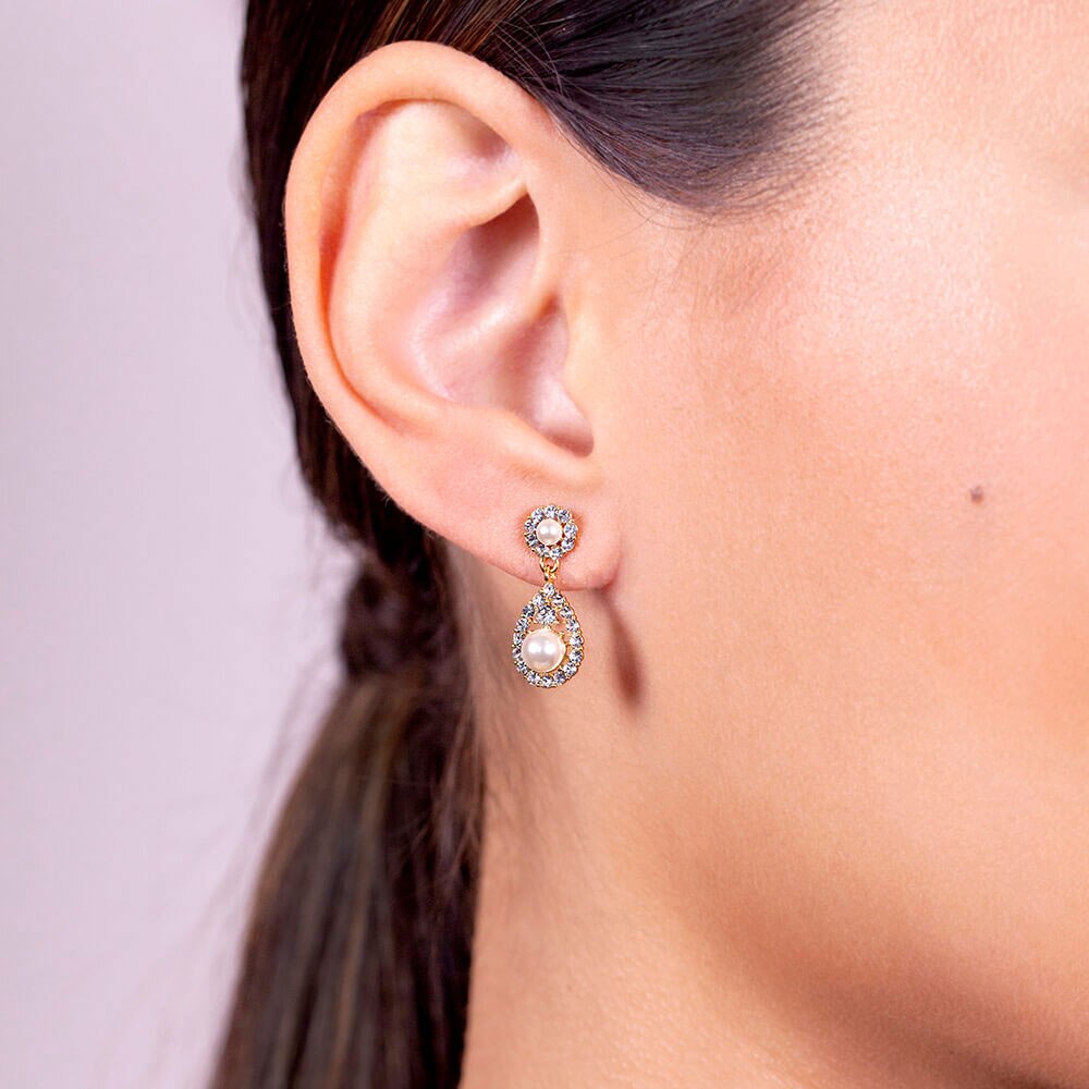 Petite Sofia pearl earring - Crystal (Gold)