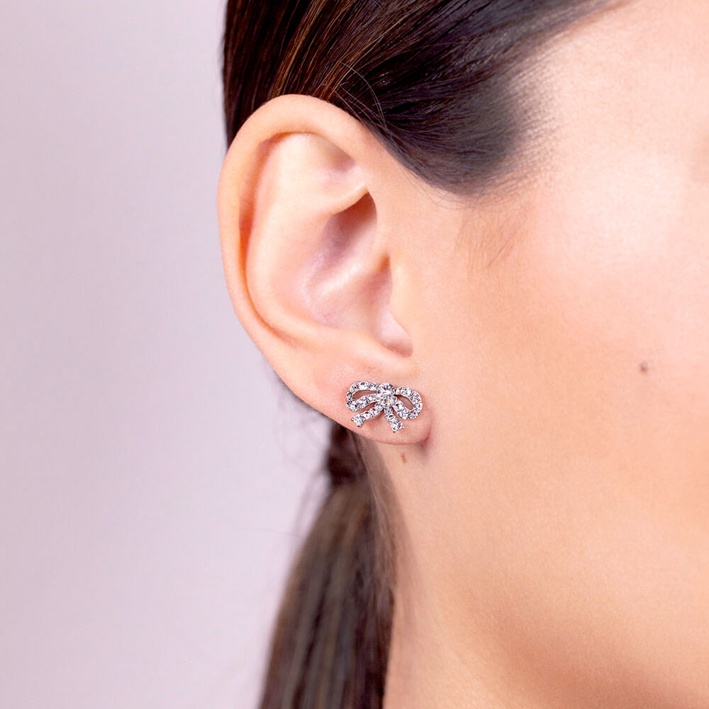 Petite Antoinette bow earrings silver