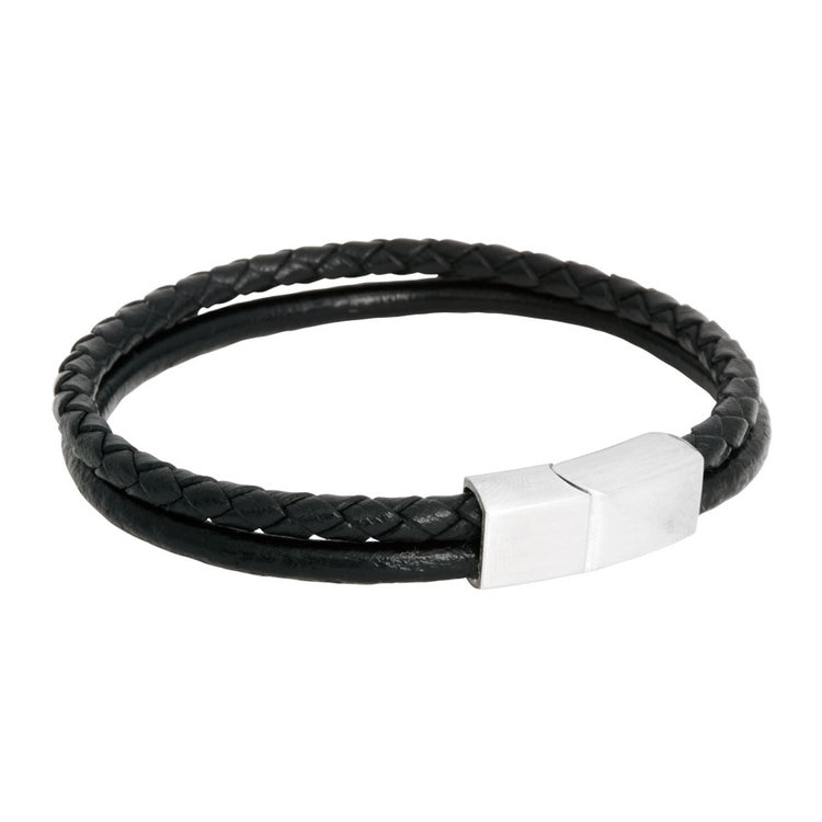 Leon läderarmband (svart/stål)