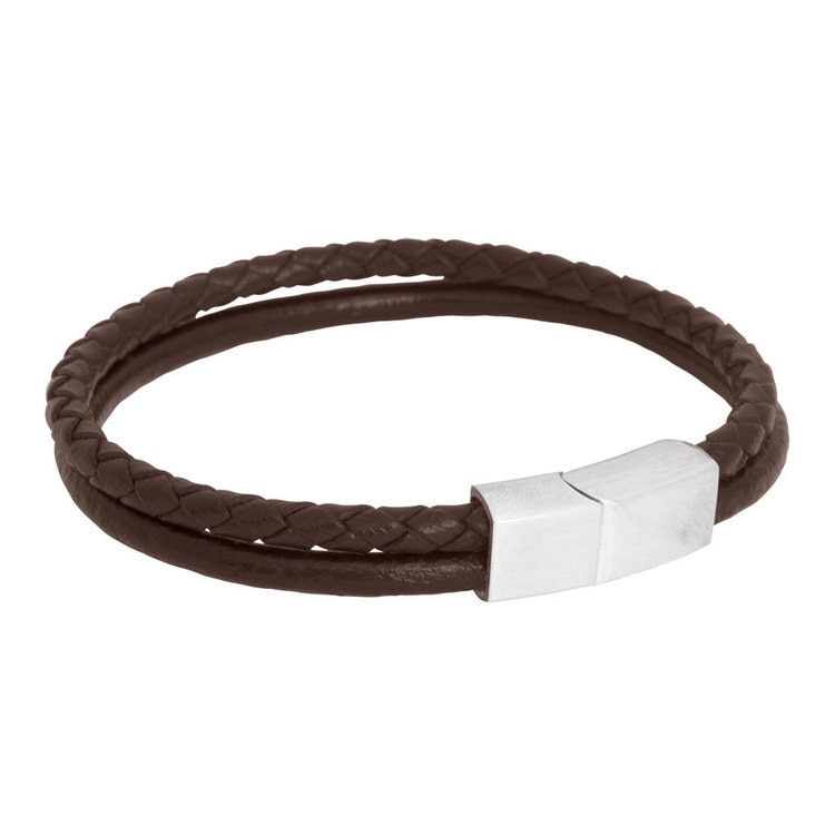 Leon läderarmband (brun/stål)