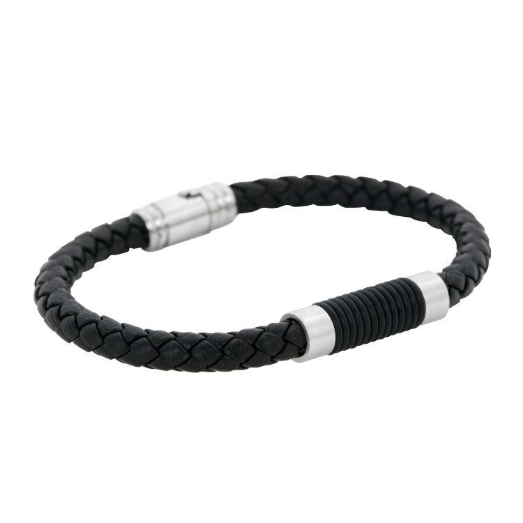 Lennon läderarmband medium (svart/stål)
