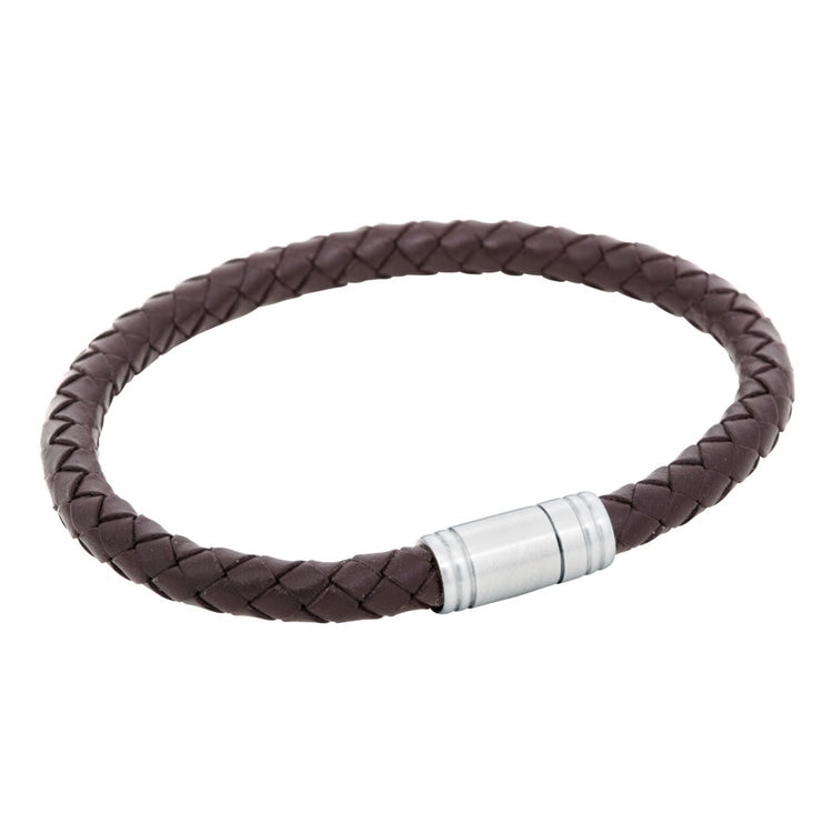 Liam läderarmband medium (brun/stål)