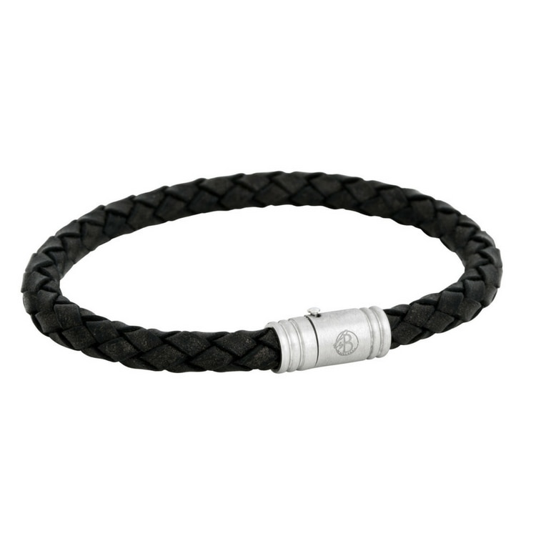 Liam läderarmband medium (svart/stål)