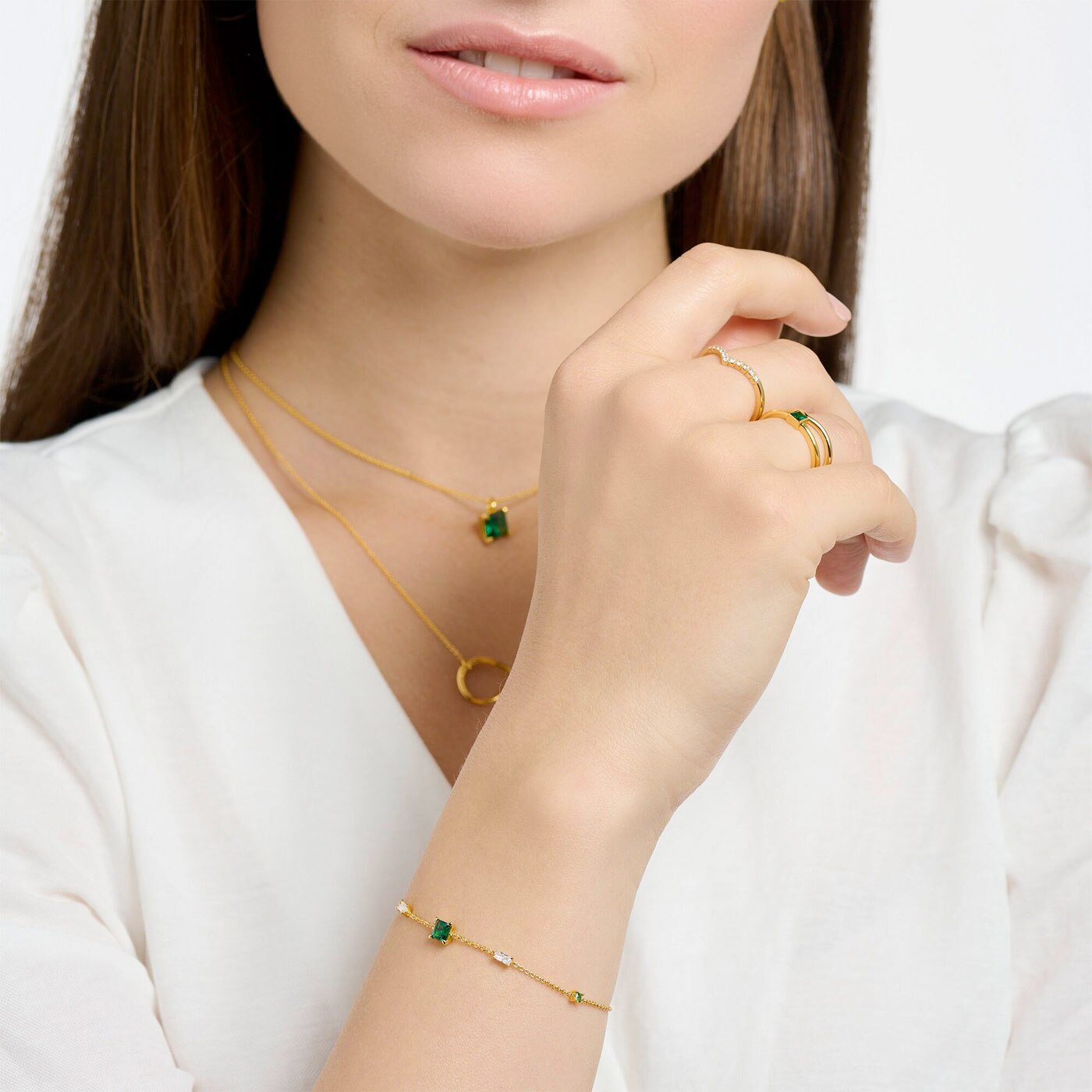 Armband Gröna & vita stenar Guld