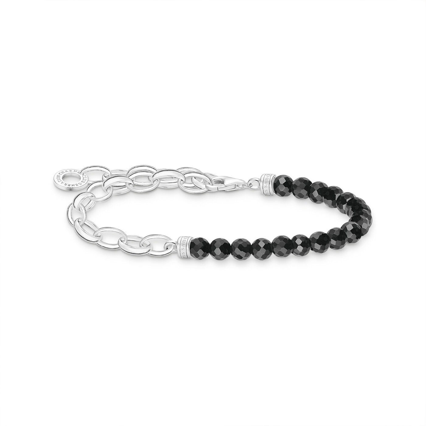 Charm-armband med onyx-pärlor