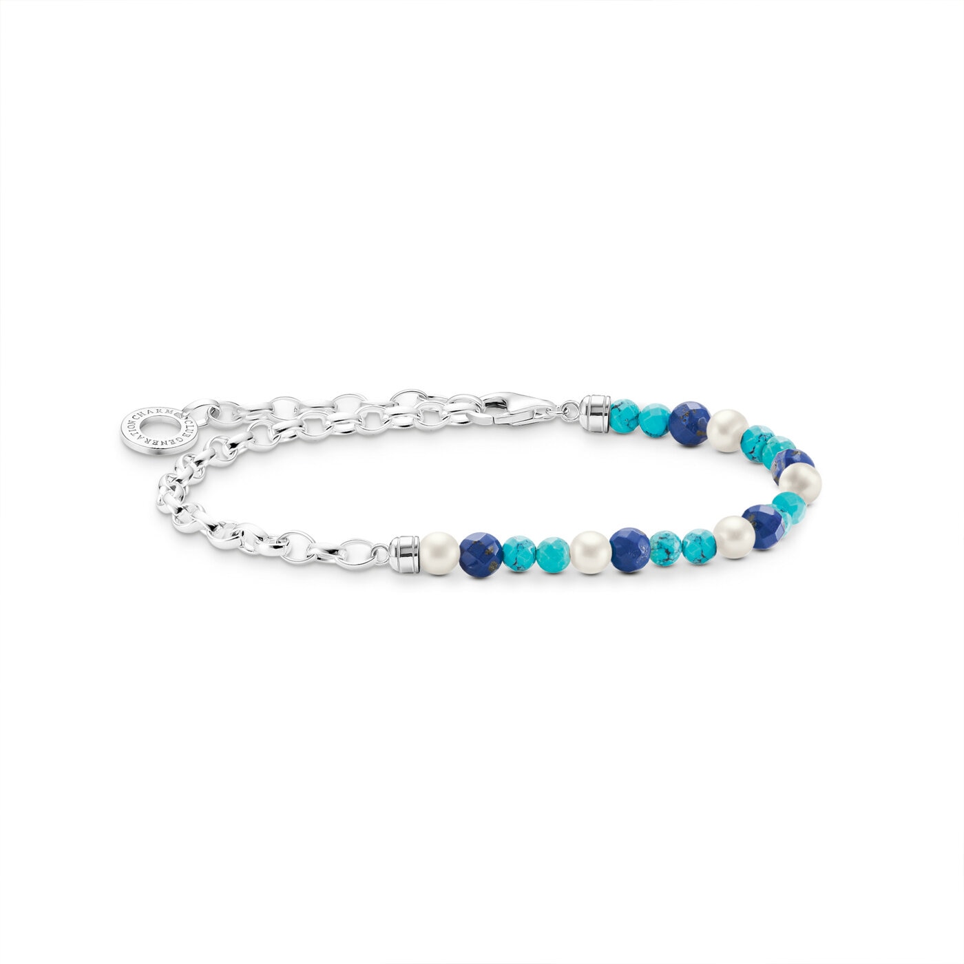 Charms-armband med blåa pärlor 17 cm