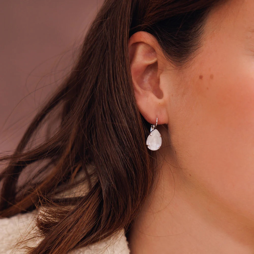 Mini Drop Clasp Earrings Rhodium Electric White
