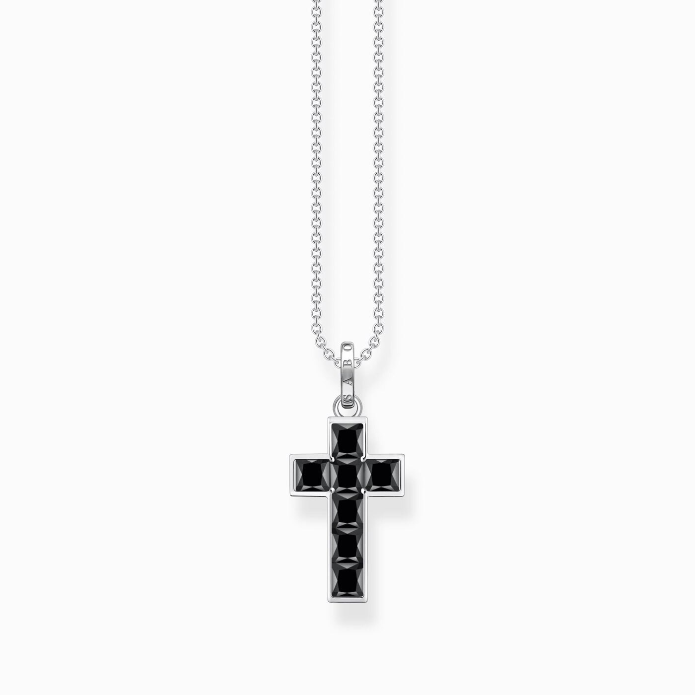 Halsband kors med svarta stenar silver