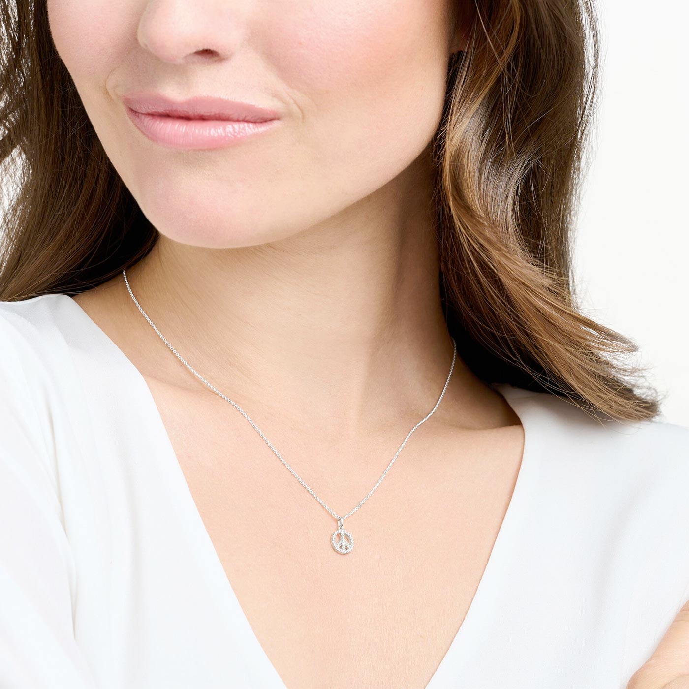 Halsband Peace med vita stenar Silver