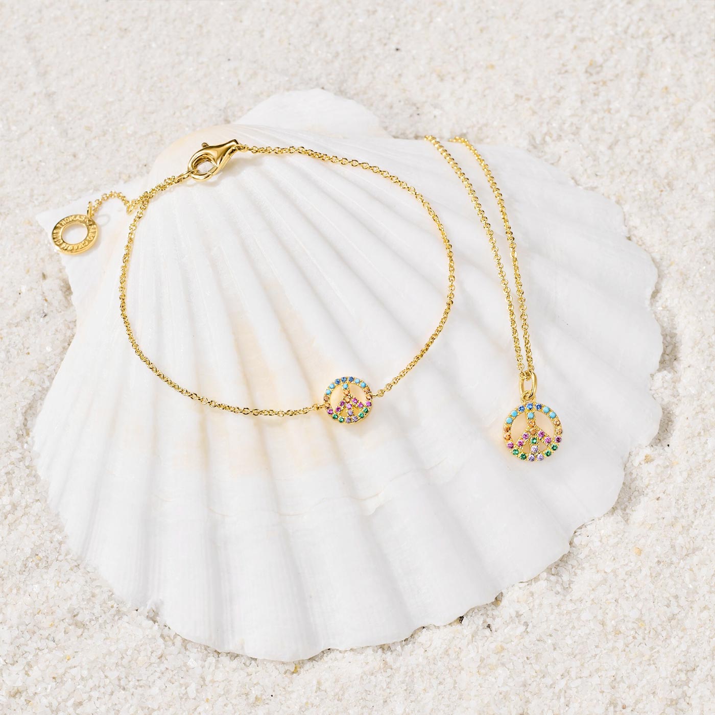Halsband Peace med stenar i färg Guld