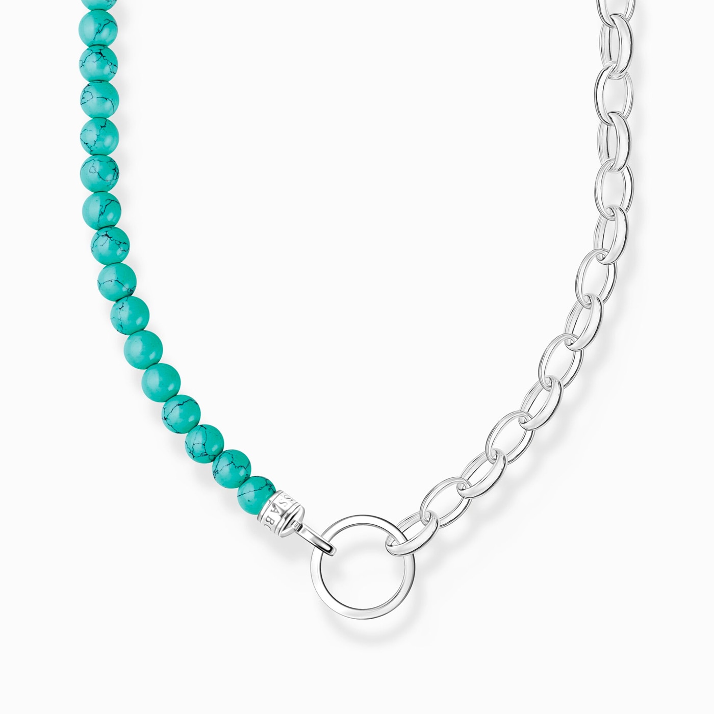 Charm-halsband med turkosa beads och länkar silver