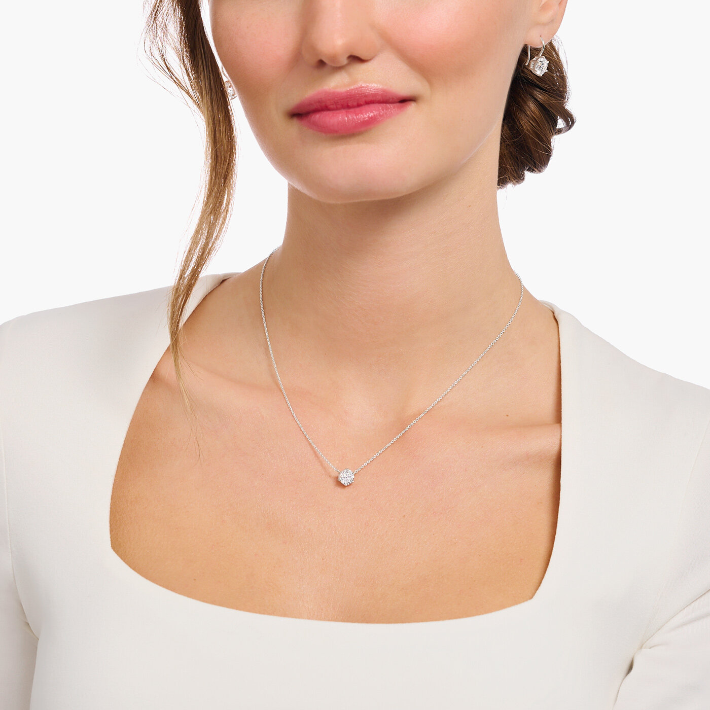 Halsband med vitt zirkonia-hängsmycke, silver 