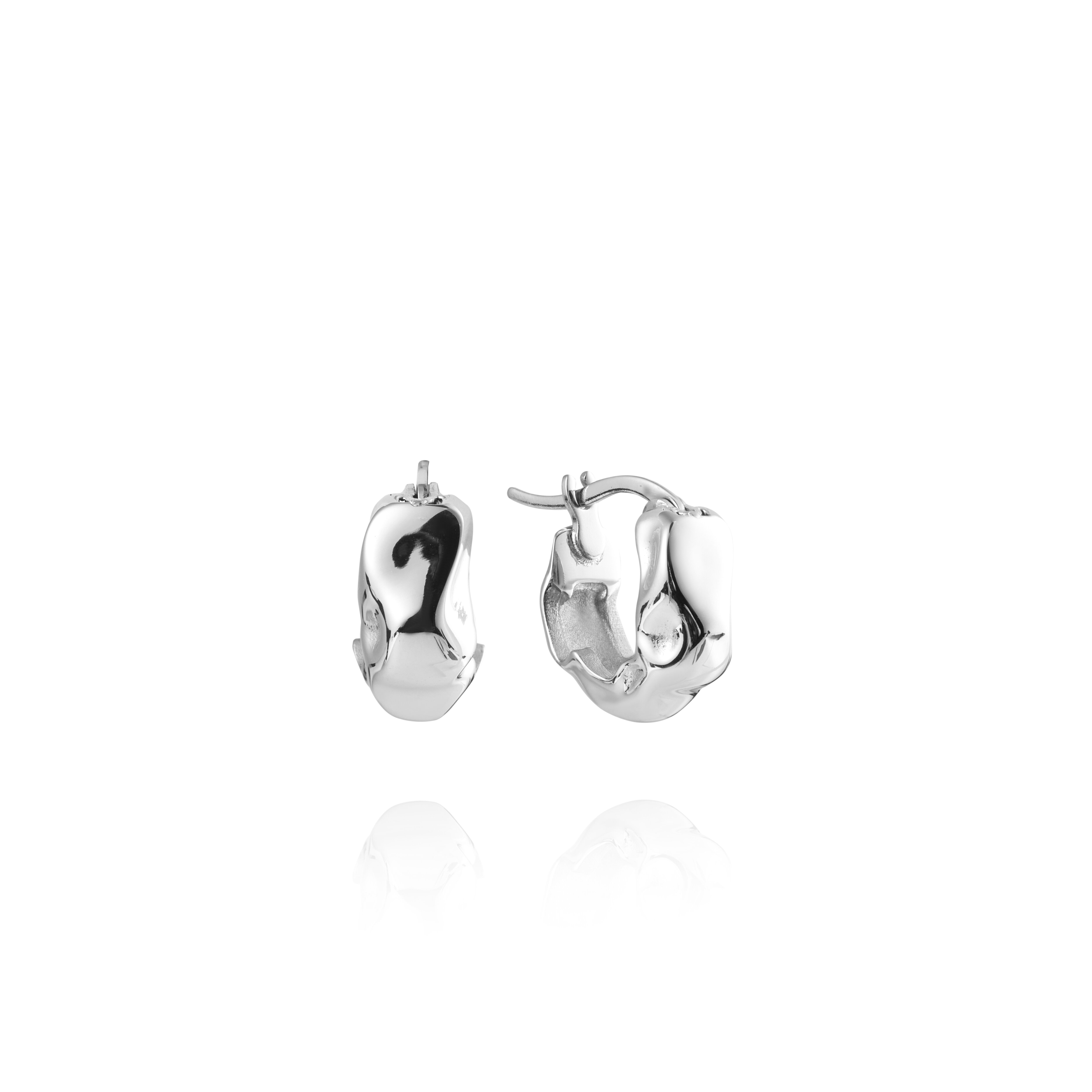 Wavy bolded mini silver hoops