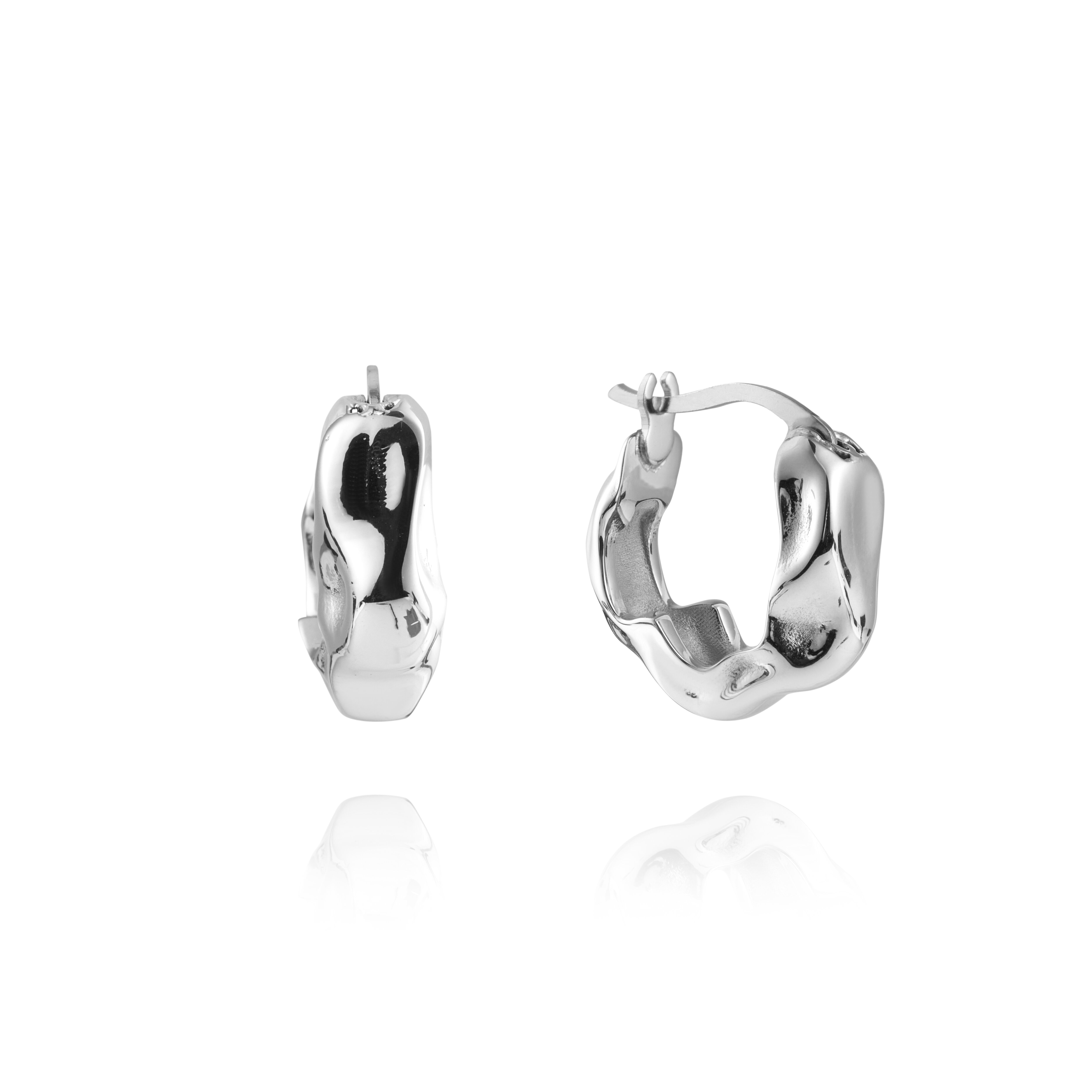 Wavy bolded small silver hoops