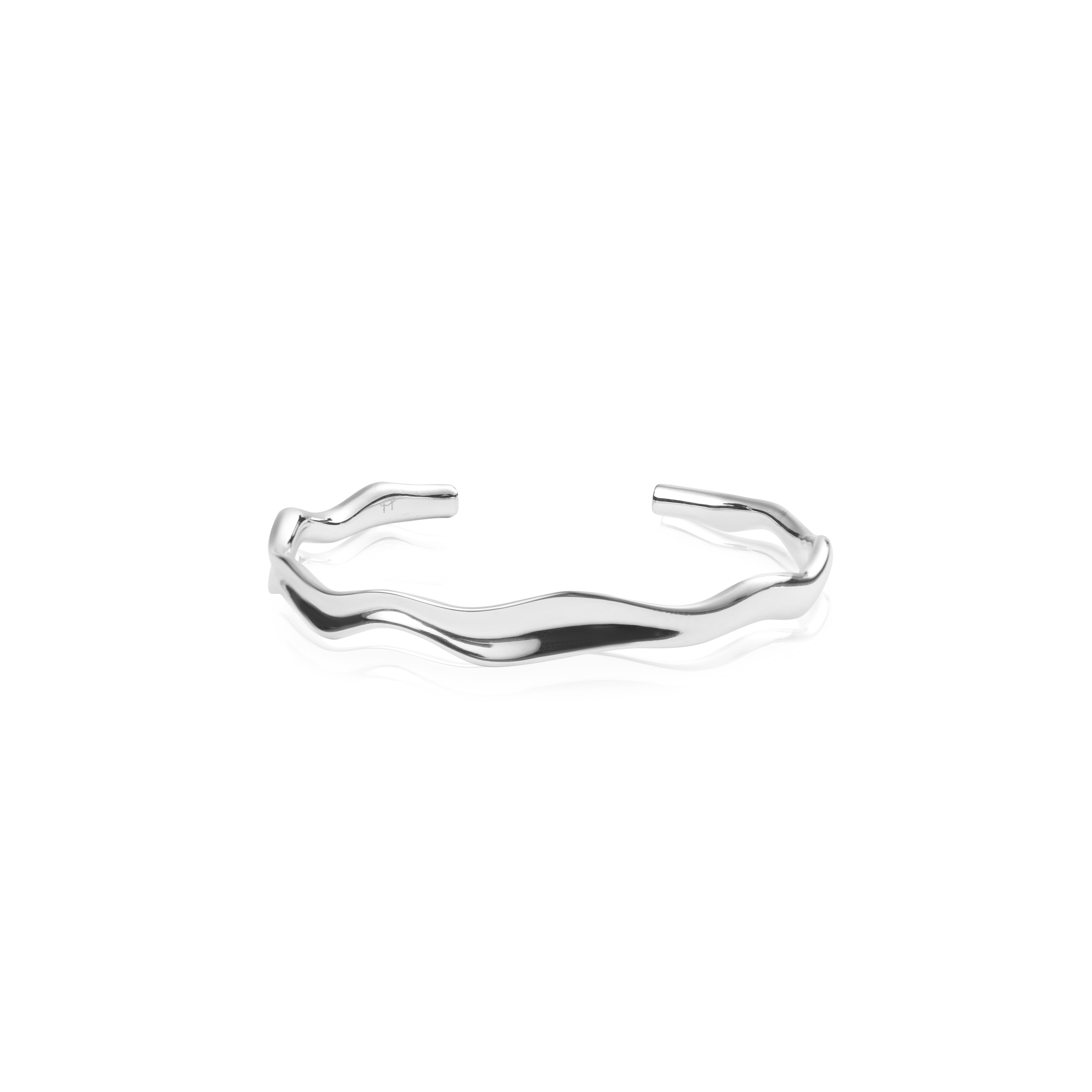 Wavy bolded cuff silver bracelet
