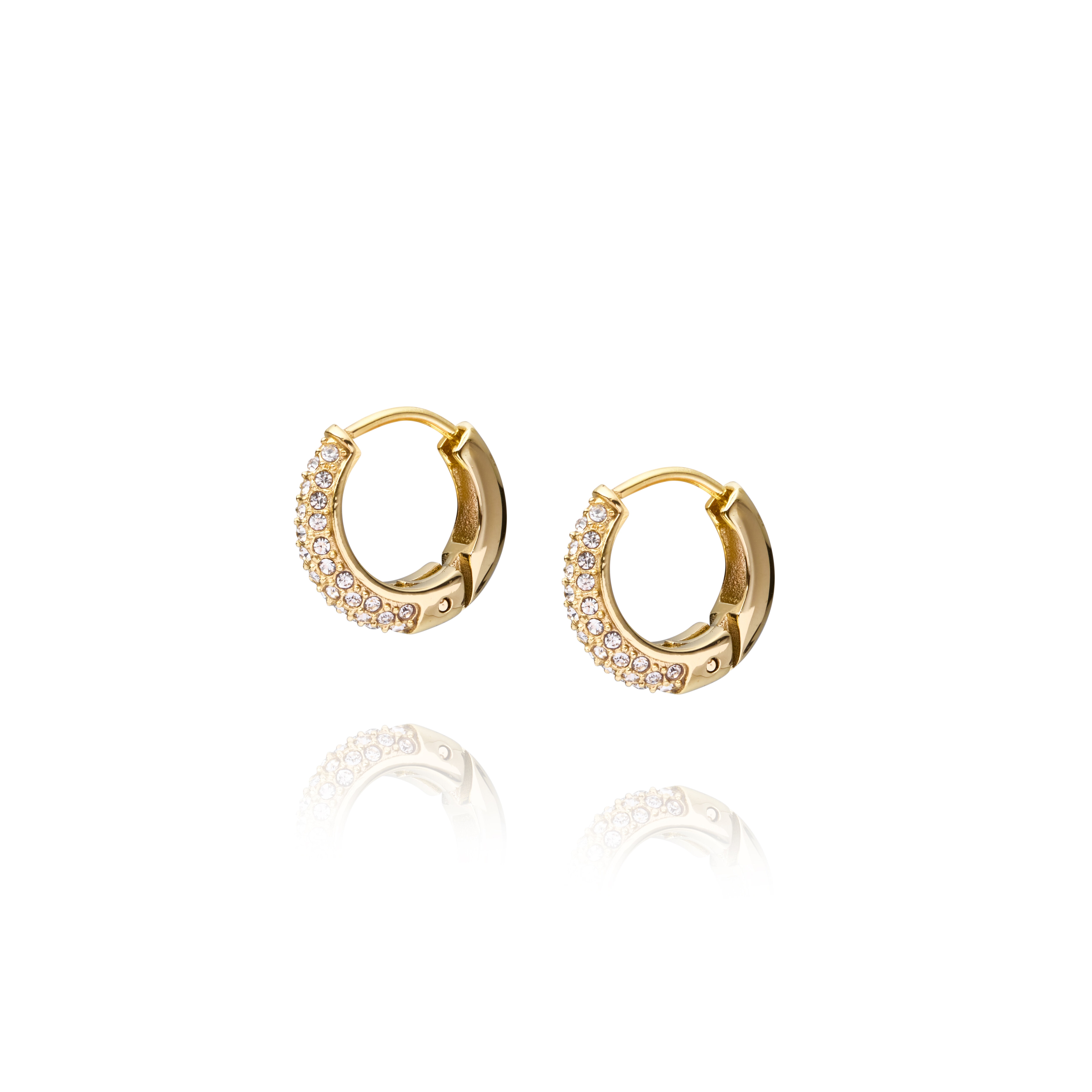 Pavé precious small gold hoops