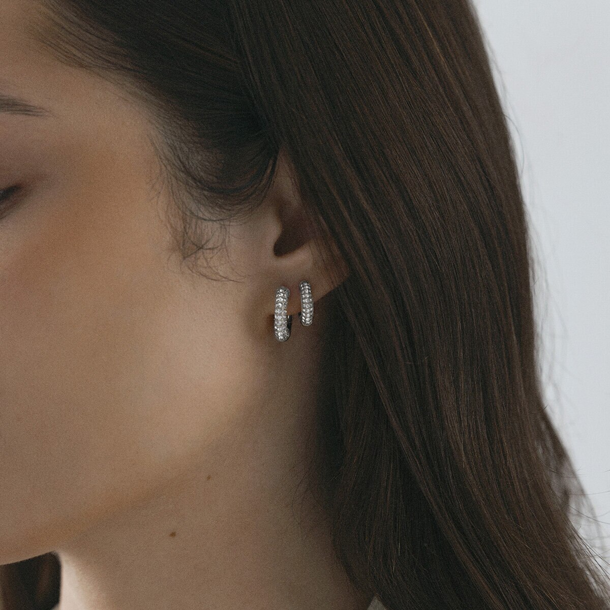 Pavé everyday small silver hoops