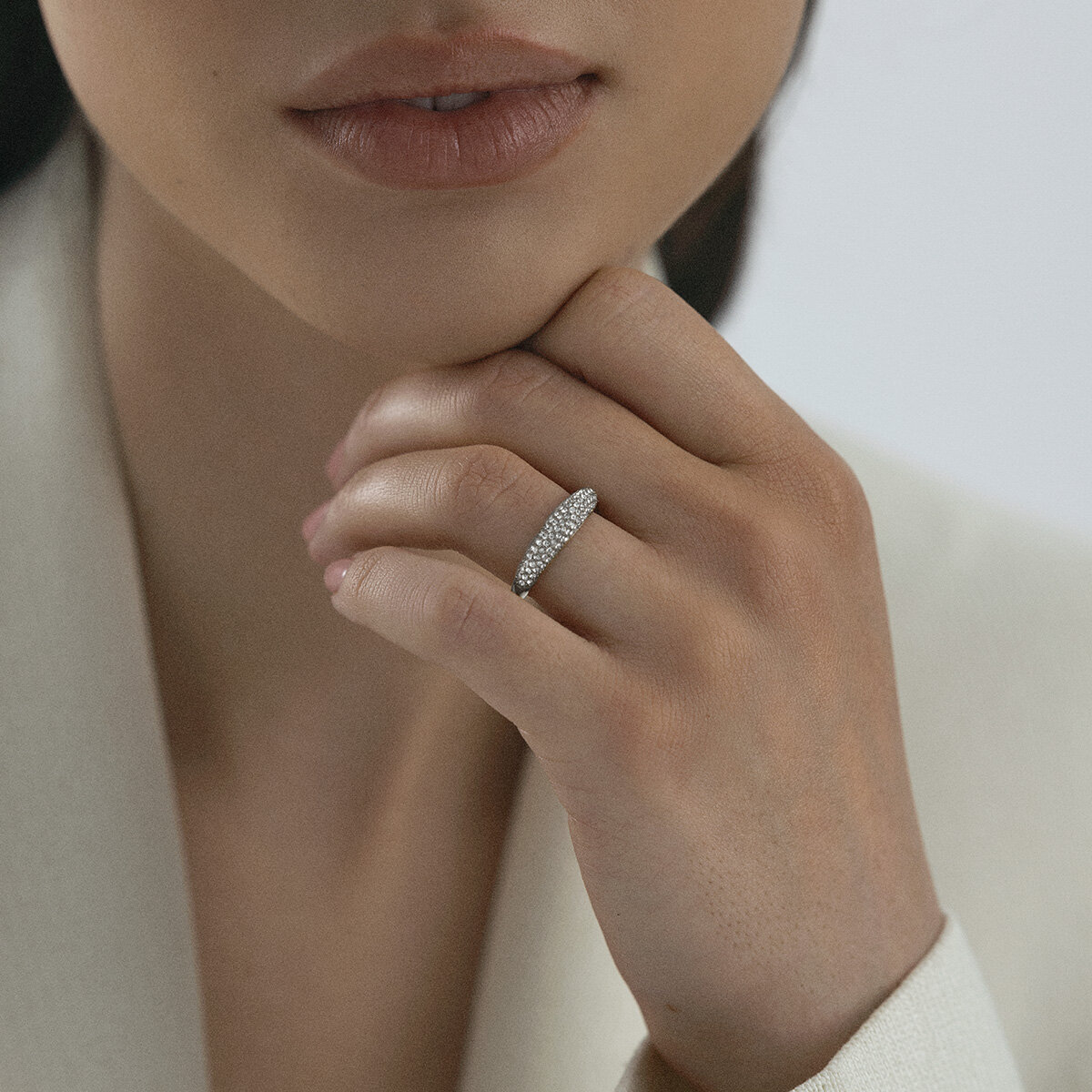 Pavé precious silver ring #52