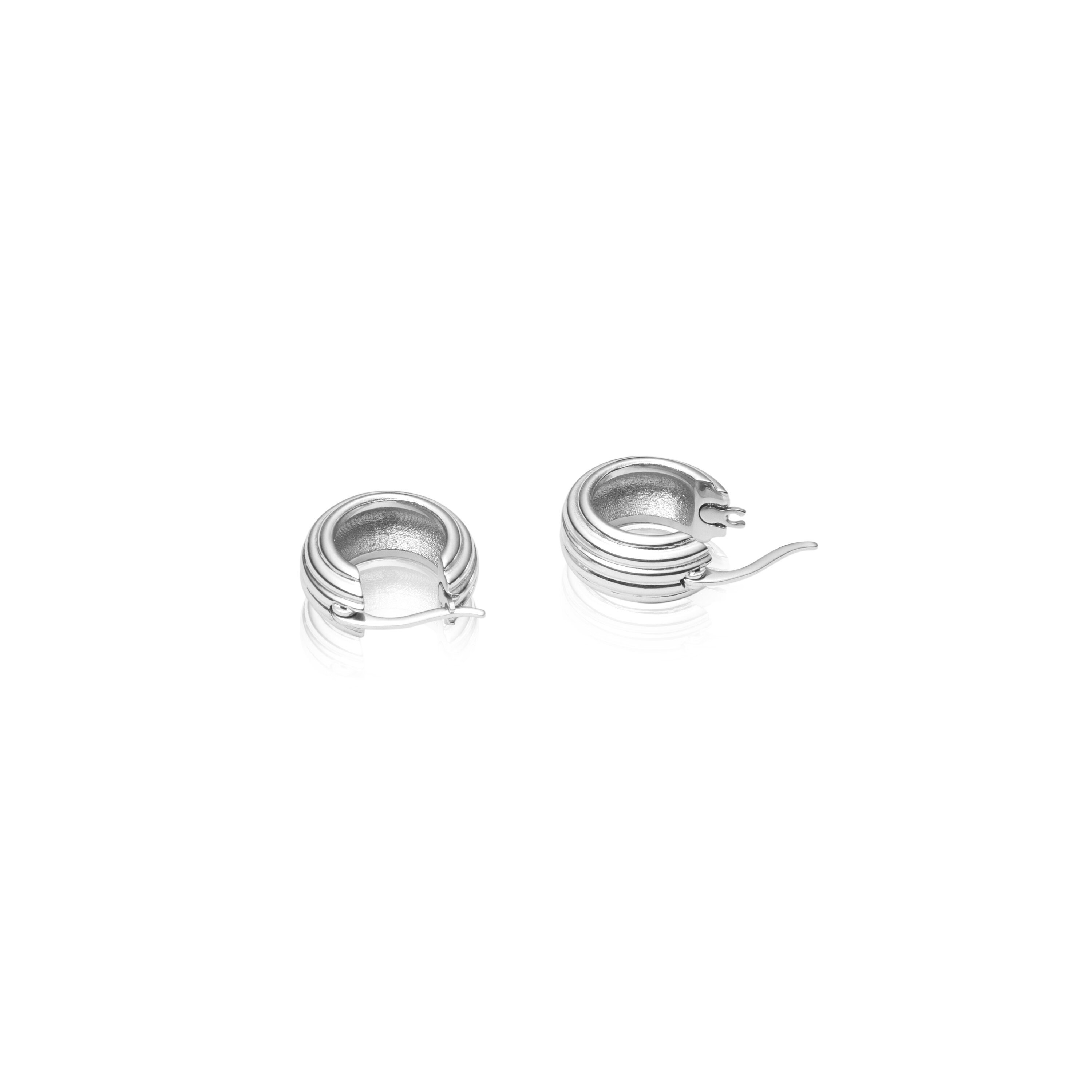 Edge Ribbed Small Silver Hoops