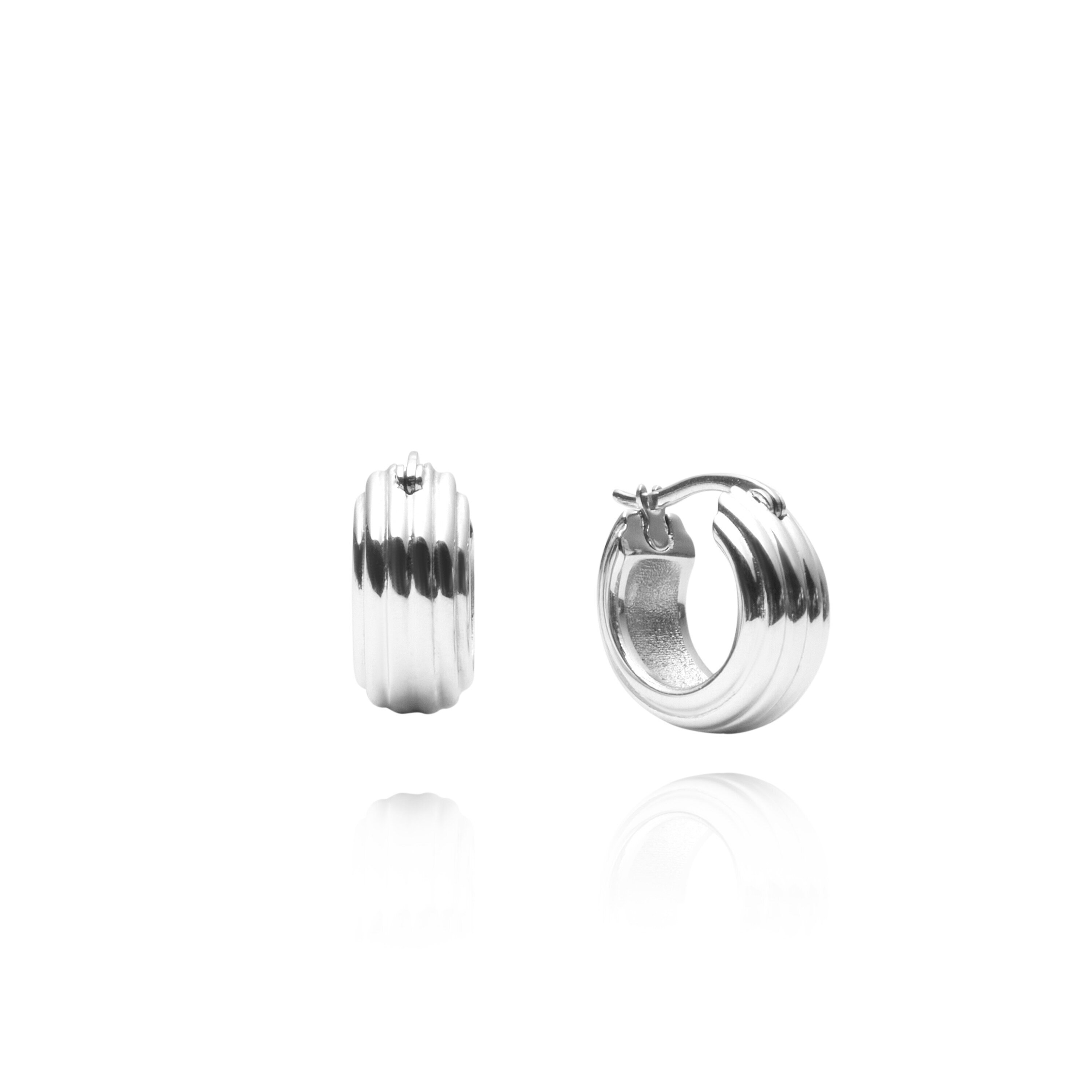 Edge Ribbed Small Silver Hoops