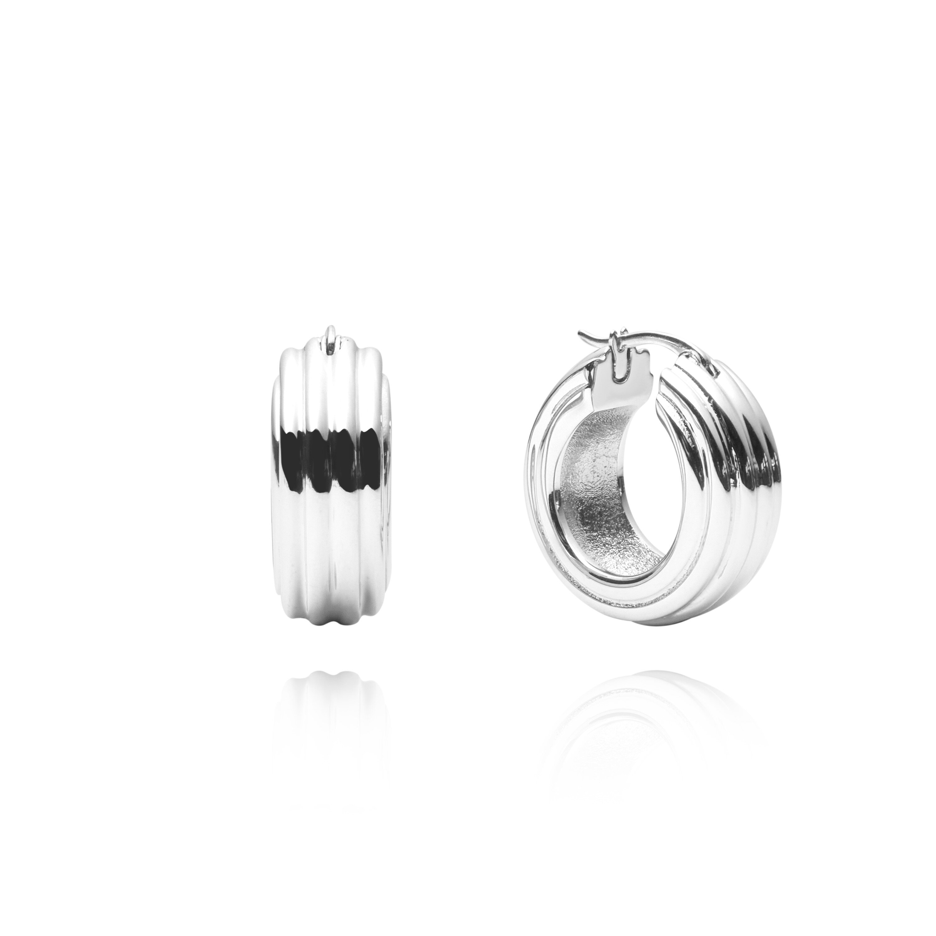 Edge Ribbed Medium Silver Hoops