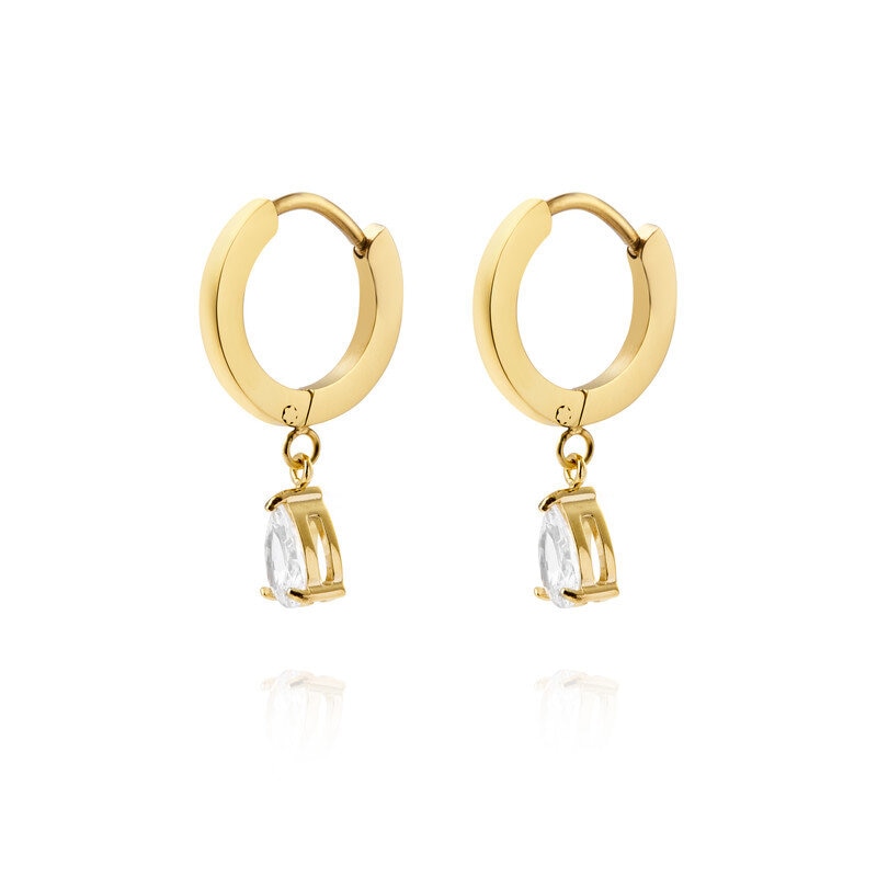 Belle Gold Hoops - White