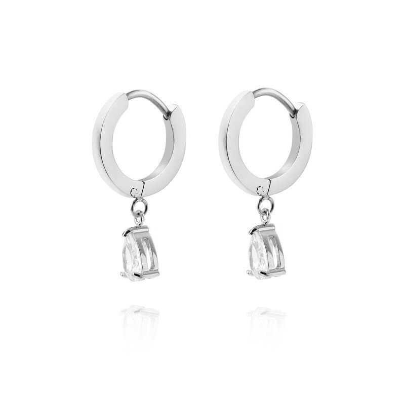 Belle Silver Hoops - White